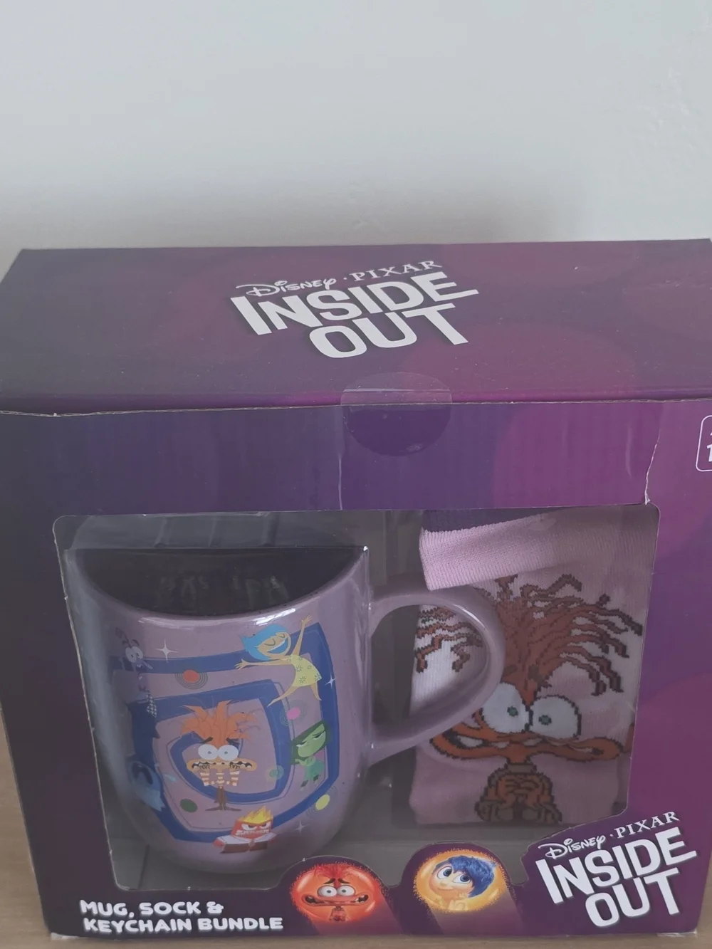Inside Out Purple Mug, Sock & Keychain Gift Set